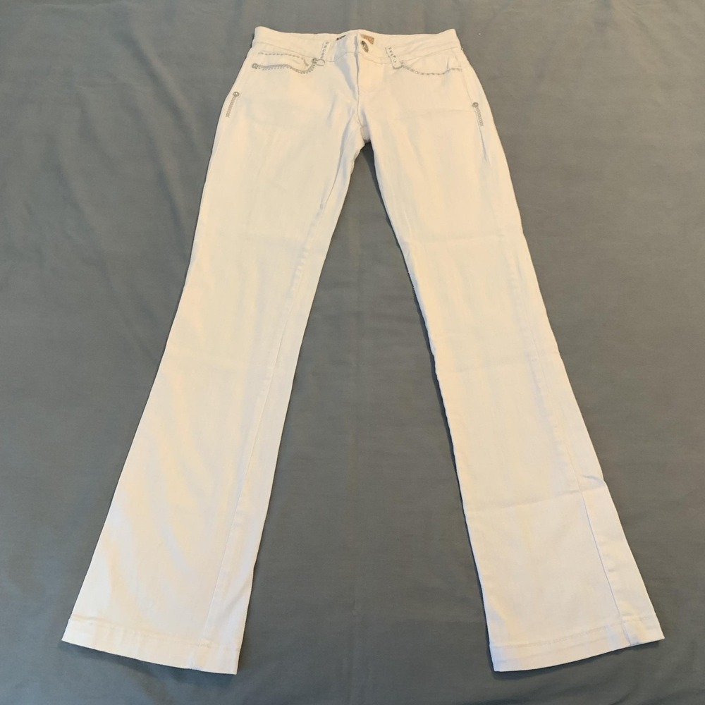 Joujou Jeans Juniors 5/6 White Low Rise Bootcut Paisley Rhinestone Studded Denim